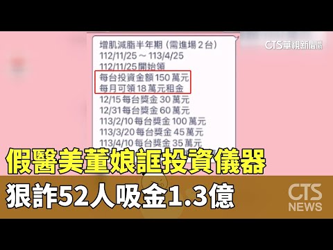 假醫美董娘誆投資儀器　狠詐52人吸金1.3億‪