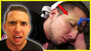 SHAVING ROOMMATES EYEBROW PRANK!!