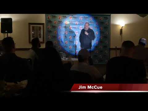 Comedian Jim McCue deals with "Karen" Heckler.