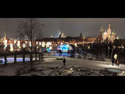 Новогодняя Москва 2021. Парк Зарядье. Парящий мост