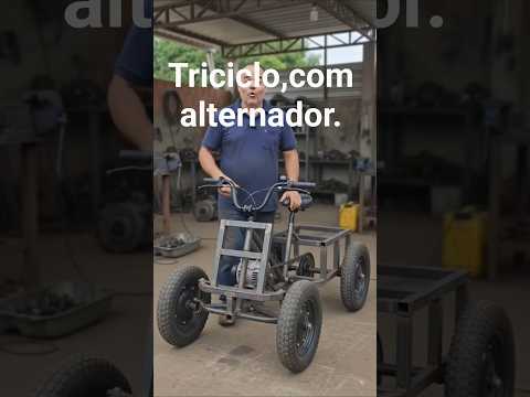 Triciclo com 4 Rodas de Carrinho de Mão + Alternador e Placa Solar ⚡