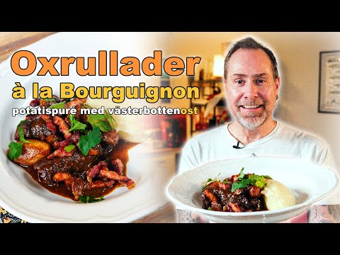 Oxrullader á la Bourguignon med Västerbotten-potatispuré