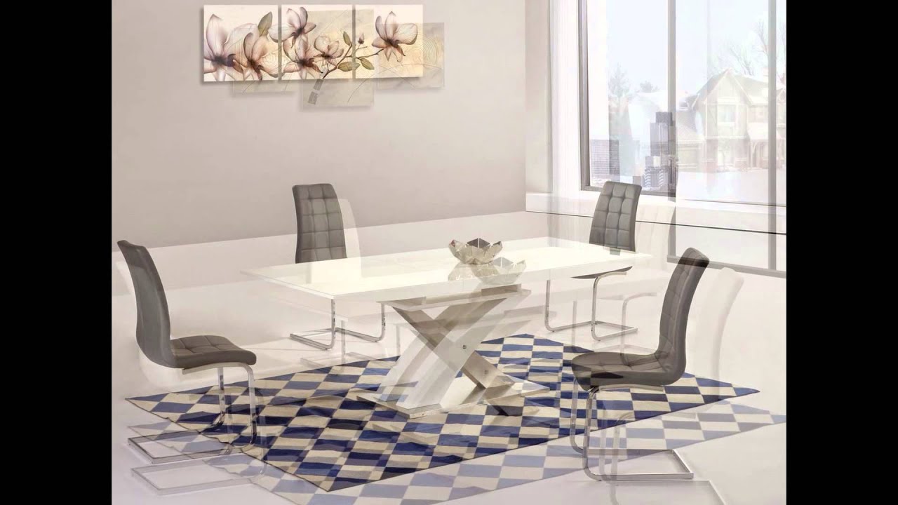 Extending high gloss dining table and chairs