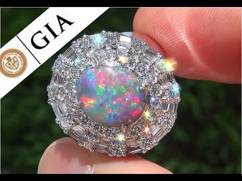 GIA Certified Natural Australian Black Opal Diamond 18k White Gold Estate Ring GEM - A141472