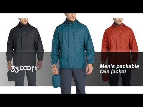 33,000ft Packable Rain Jacket Men's Lightweight Waterproof Rain Shell Jacket Raincoat with Hood