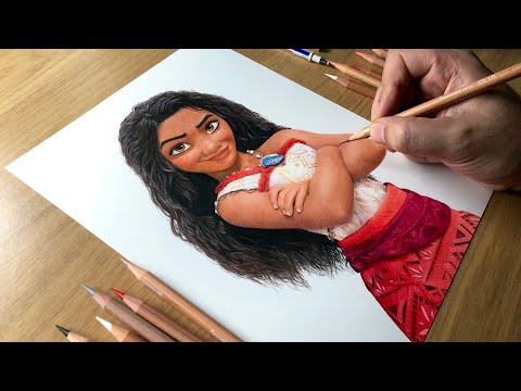 Moana Drawing! Realistic Disney Art Using Colored Pencils (Time-Lapse) 🖌️🏝️
