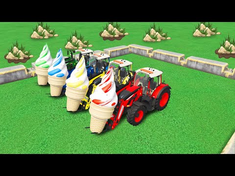 LOAD & TRANSPORT GIANT ICE CREAM WITH FENDT AND JOHN DEERE TRACTORS - Farming Simulator 22