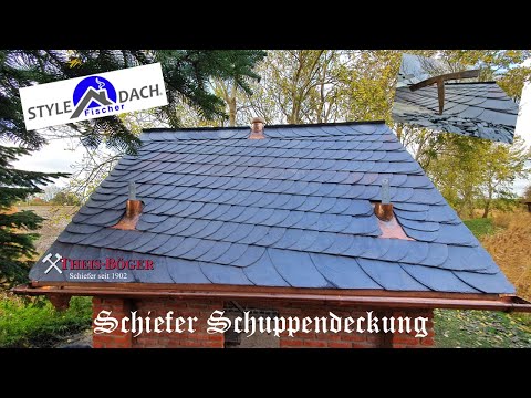Schiefer Schuppendeckung mit eingebundenen Fuß, Anfangs- und Endort - Schieferdach bei Flensburg