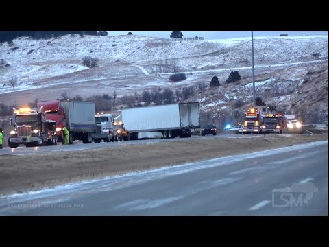 01-18-2021 Sturgis, SD - Multi-Semi Wreck From Ice and Wind on I-90