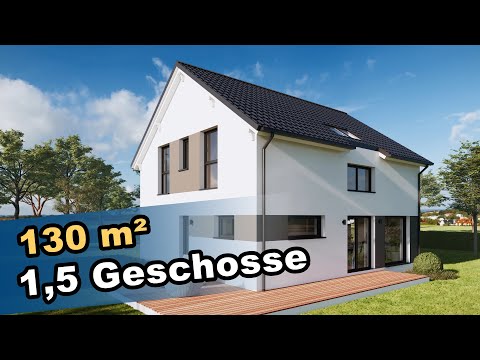 Gable roof house - single-family house with 1.5 floors - on 130 m² with air space and straight st...