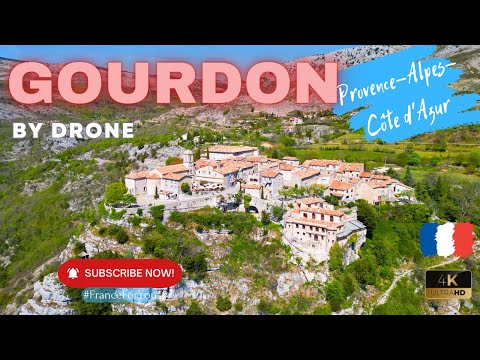 GOURDON, França - bela vila na região de Provence-Alpes-Côte d'Azur | Vídeo drone 4K UHD