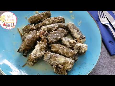 Dolmadakia - Stuffed grape leaves with rice after minced meat Greek style