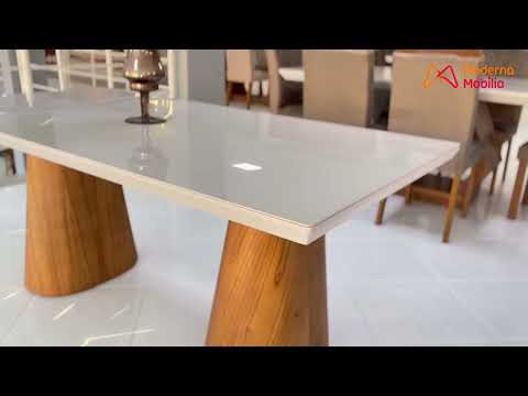 Video thumbnail of Mesa para Sala de Jantar Noronha 180cm Madeira com Vidro Moderna Mobilia