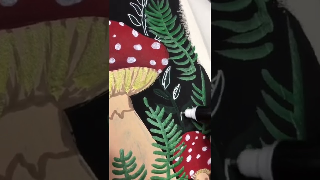 Hand painting forest / mushroom art with Citadel acrylic paint and Posca pens #cottagecore #forest
