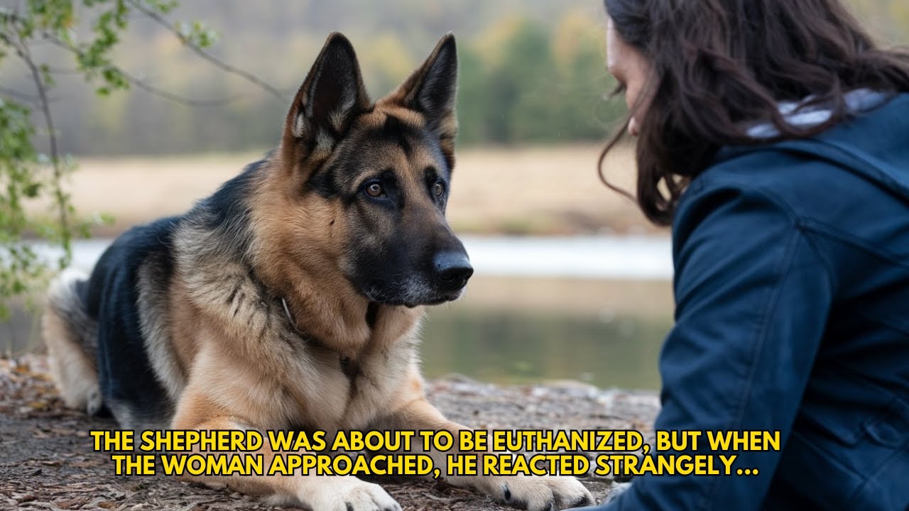 Deaf German Shepherd with cancer, about to be euthanized, reacts strangely to the approaching woman.