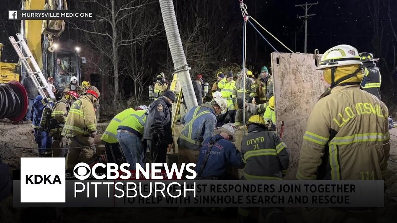 Dozens of first responders join together to help with sinkhole search