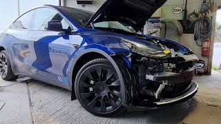 Tesla Model Y crash repair - costs for parts and how to remove front bumper (and what’s behind it!)