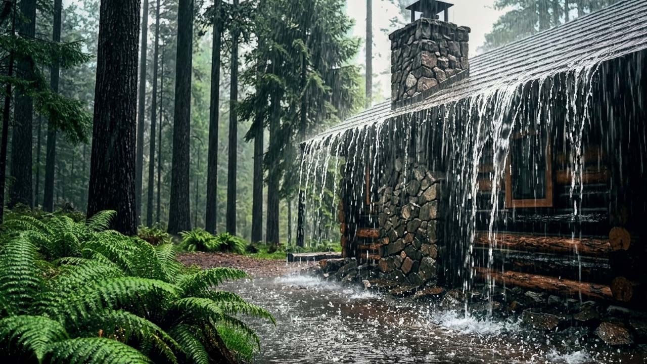 Misty Forest Path Cabin in the Rain ⛈️ Rugged Stone Ambience (10 HOURS BLACK SCREEN)