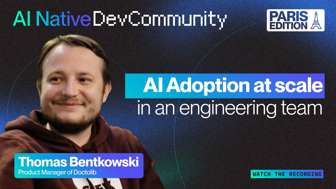 Thomas Bentkowski presenting AI Adoption at scale in an engineering team at AI Native Dev Community Paris meetup