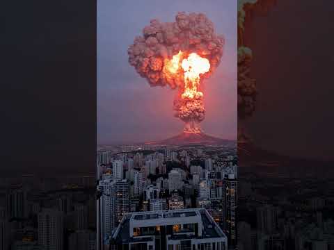 Volcano eruption near city