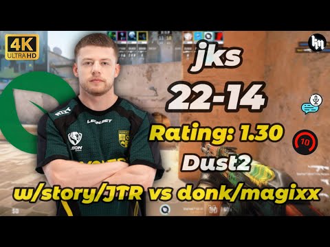jks (22-14) vs donk/magixx (Dust2) | avg 3300 Elo | Jan 6, 2025 #cs2 #flyquest #jks
