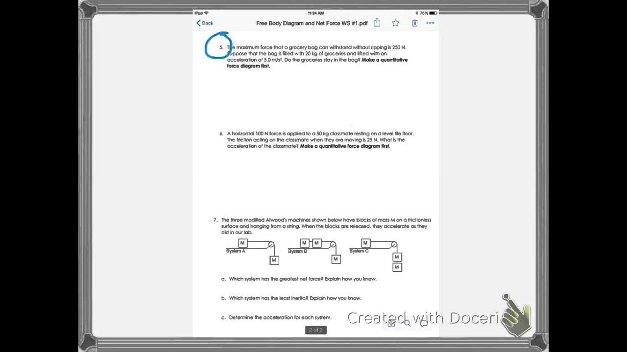 Newton's second law worksheet