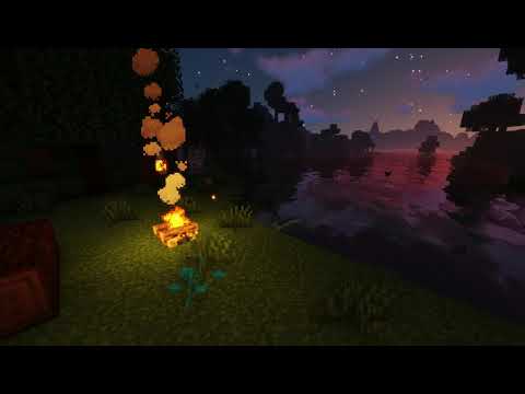 Minecraft Campfire And Ocean Waves Ambience With Music (4K Shaders)