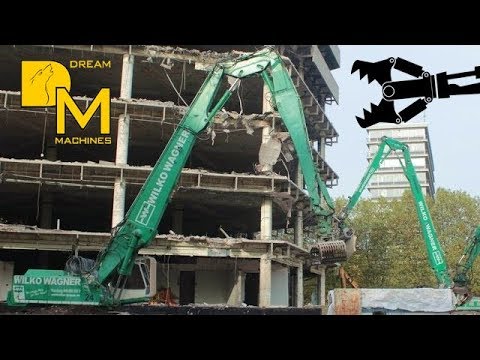 Double Demolition Power 2x LIEBHERR 954 high reach excavator huge demolition project