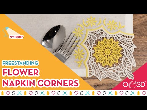 Machine Embroidered Lace: Flower Napkin Corners