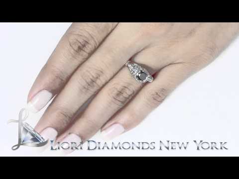 BDR-SOLD-015 - 1.01 Carat Natural Black Diamond Engagement Ring 14k White Gold Vintage Style