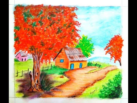 A Unique beautiful landscape drawing|| Oil pastel Drawing Tutorial Video
