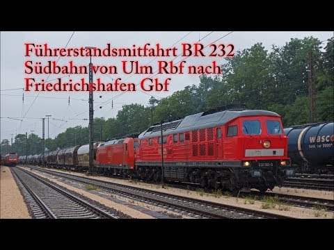 4k Führerstandsmitfahrt BR 232 auf der Südbahn von Ulm nach Friedrichshafen