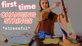 first time changing my electric guitar strings... | Fender Player Stratocaster Shell Pink