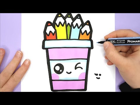 How to Draw a CUTE PENCIL POT - EASY - HAPPY DRAWINGS