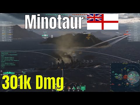 Minotaur British Cruiser | 301k Dmg, Conf, HC, 4 Kills | World of Warships Replay