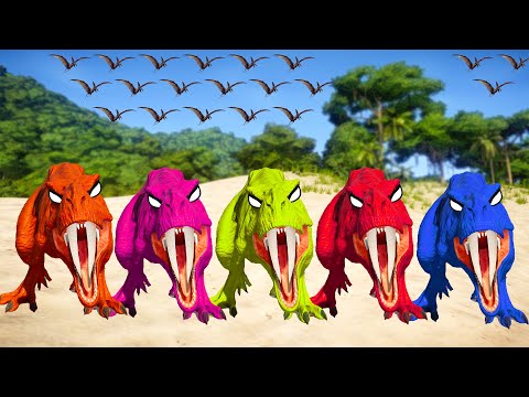 REXY COLOR PACK vs I-Rex, Spinosaurus, Ceratosaurus - Jurassic World Evolution Dinosaurs Fighting