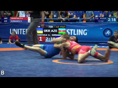 1/2 GR - 45 kg: H. ZAVERTAILO (UKR) v. G. GURBANOV (AZE)