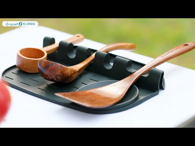 لوح وضع الملاعق سيليكون أزرق 25.3×19×3.8 سم بخمس فتحات يحفظ نظافة أدواتك