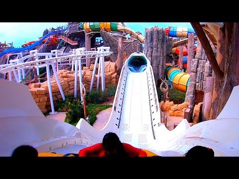 HydroMagnetic Raft Water Coaster Ride - YAS Waterworld Water Slide POVs
