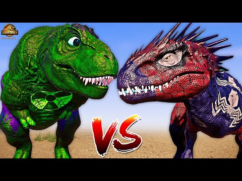 HULK Tyrannosaurus Rex Vs Spider Man Indominus Rex & V REX Jurassic World Evolution Dinosaurs Fight