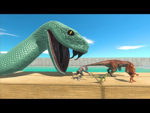 Dinosaurs and Fantasy Falling Into Black Mamba Tank - Animal Revolt Battle Simulator