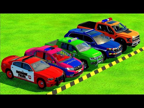 TRANSPORTING DACIA, CHEVROLET, FORD, VOLKSWAGEN POLICE CARS and  MERCEDES, FORD AMBULANCE ! FS22