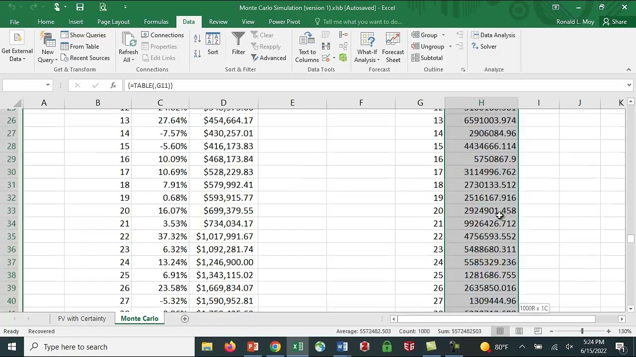 Monte Carlo Simulation in Excel - Retirement Savings