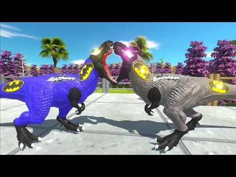 BLUE BATMAN T-REX VS BATMAN T-REX DEATH FALL JURASSIC PARK - Animal Revolt Battle Simulator