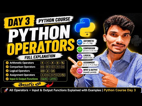 Python Operators Input Output Functions In Telugu Day 3pythonprogramminglikeandsubscribe