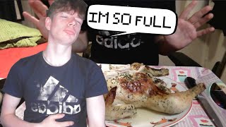 Teenage boy consumes a whole chicken