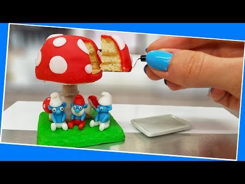 Mini amazing SMURFS cake / real cake / Jenny's mini cooking / mini food / 食べれるミニチュア