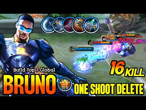16 Kills!! One Shot Delete Build Bruno Crazy Critical Damage!! - Build Top 1 Global Bruno ~ MLBB