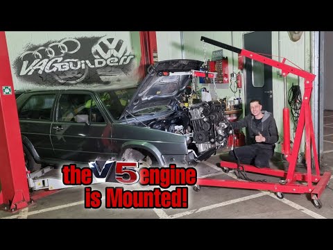 2.3 VR5 engine is mounted!! Golf 2 Swap