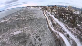 preview picture of video 'Aerial flight over coastal trail Anchorage Alaska Knik Arm Cook Inlet'